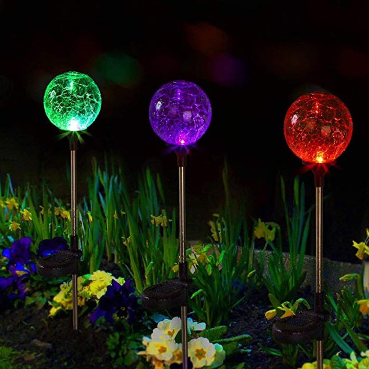 Kisangel 4Pcs Solar Glass Ball Ground Plug Lights Color Changing LED Lawn Landscape Path Lights for Garden Yard Outdoor Solar Powered