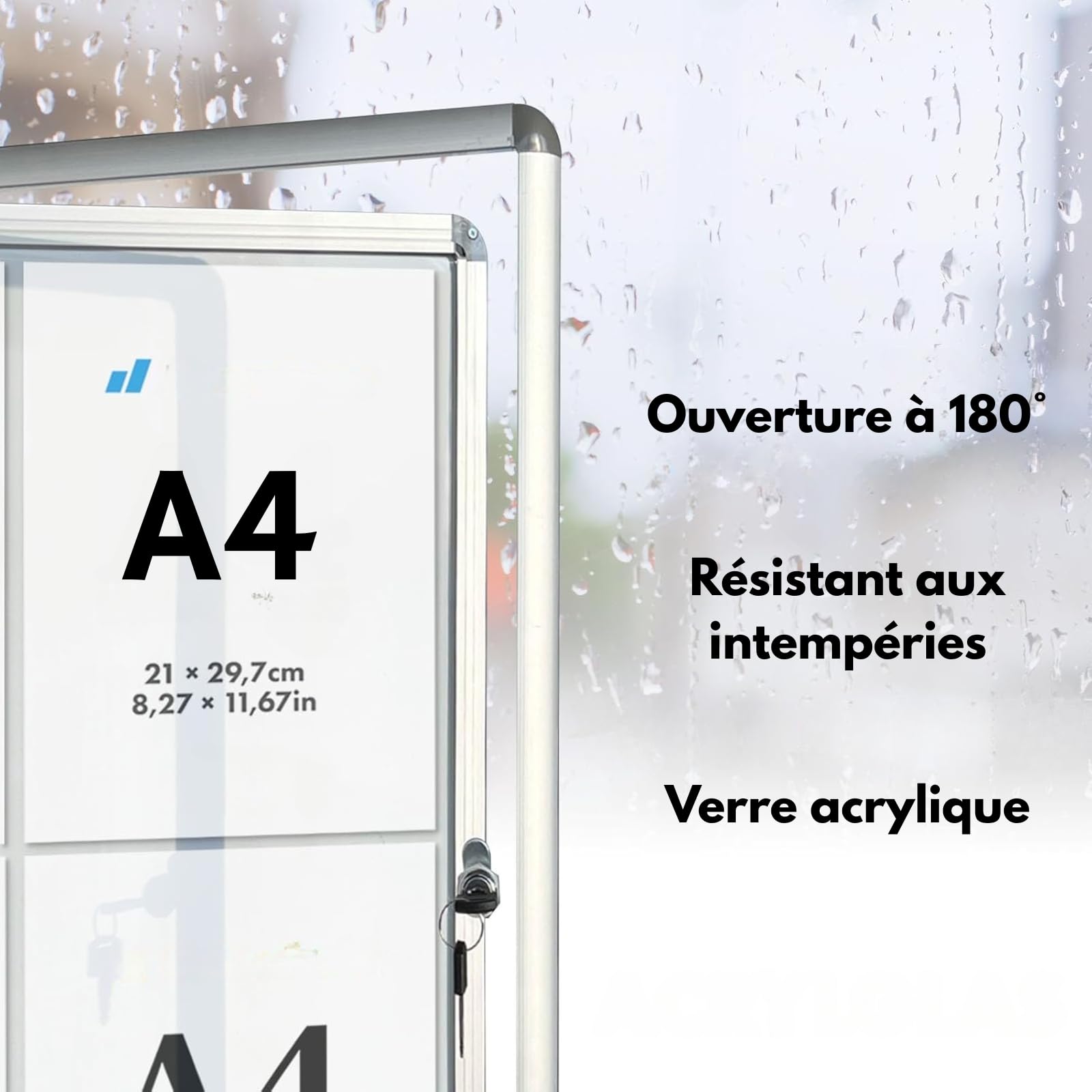 KARAT - Vitrine d'affichage - Enseignes murales en Verre Acrylique - Panneau magnétique - Tableaux d'affichage -Cadres d'affichage avec Serrure - Armoires d'affichage Cadre en Aluminium - Format 6xA4