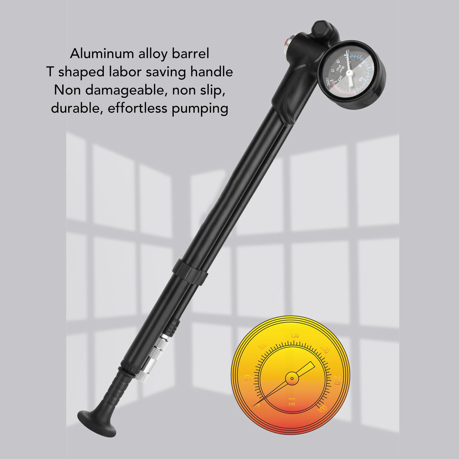 Fußpumpe, tragbare Fahrradpumpe aus Aluminiumlegierung, Fahrradreifenpumpe, Luftdruckmesser, pneumatische Stoßdämpfer, Vordergabeln für Fahrräder