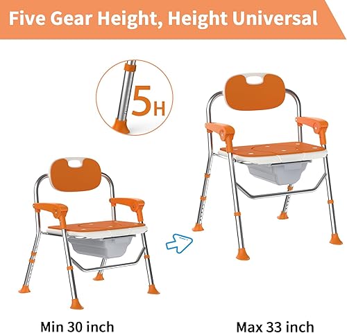 Miniatura 5 de Silla de ducha con brazos y respaldo, silla de ducha plegable de 5 niveles ajustables, asiento de ducha con pies antideslizantes, para ancianos,
