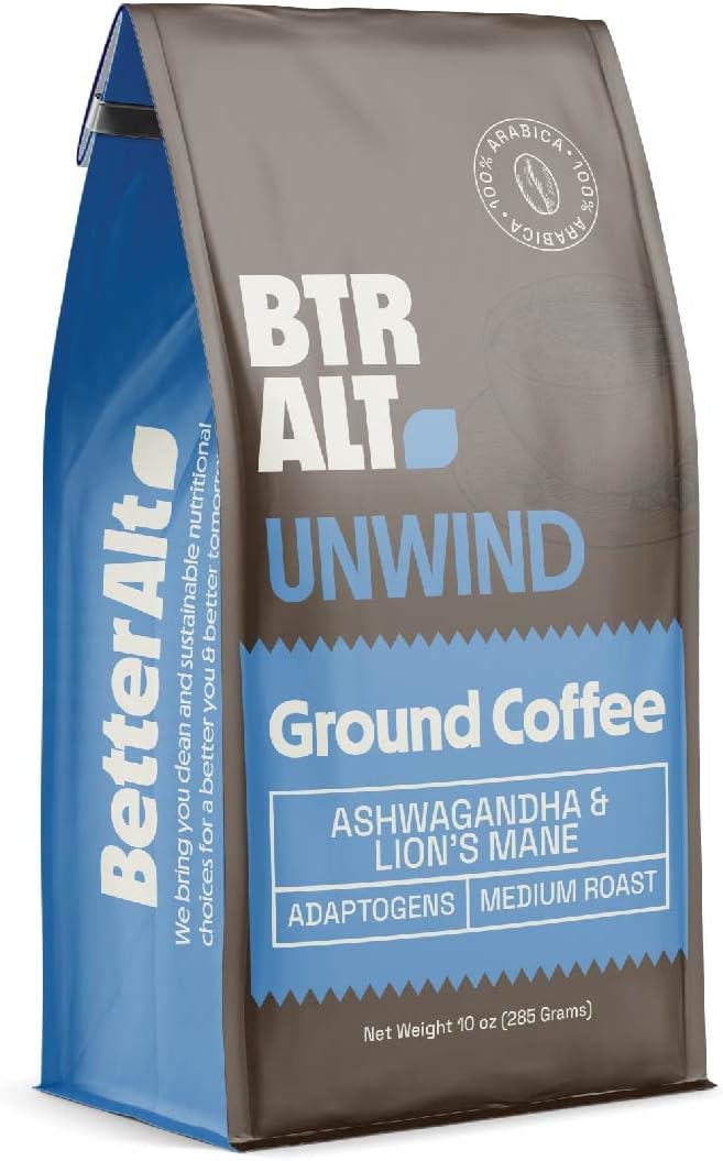 Better Alt Ground Coffee, Contains Lions Mane Mushroom & Ashwagandha with Premium Arabica Coffee, No Jitters or Crashes, Sourced from Southern India, Medium Roast, 30 Servings [280 grams]