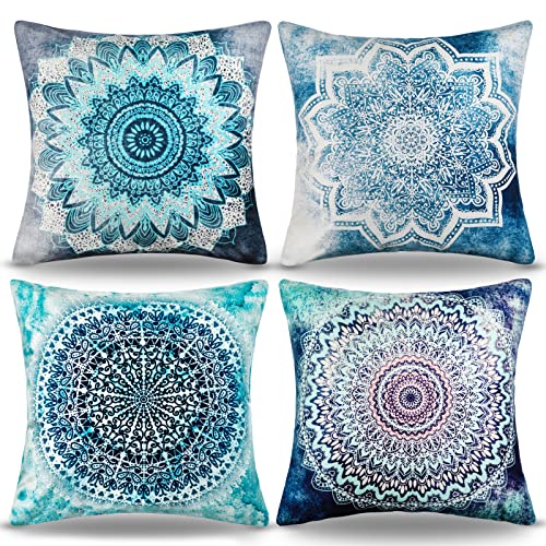 Sofakissen 40x40 Kissenbezüge Mandala Blau Boho Dekokissen Geometric...
