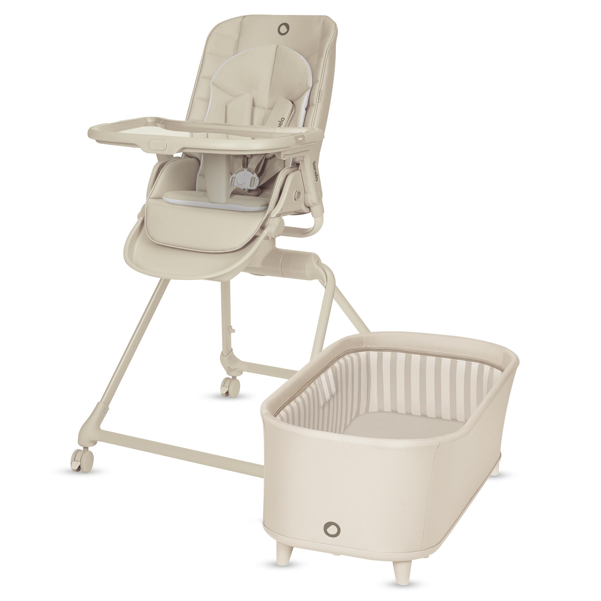 Lionelo Maddie Set Trona Bebé Evolutiva Multifunción 3 en 1, gira 360°, Hamaca Reclinable y Función Cuna con Ruedas, Arnés 5 Puntos, Limpieza Fácil, Plegable y Compacta, desde Nacimiento, 0–36 Meses