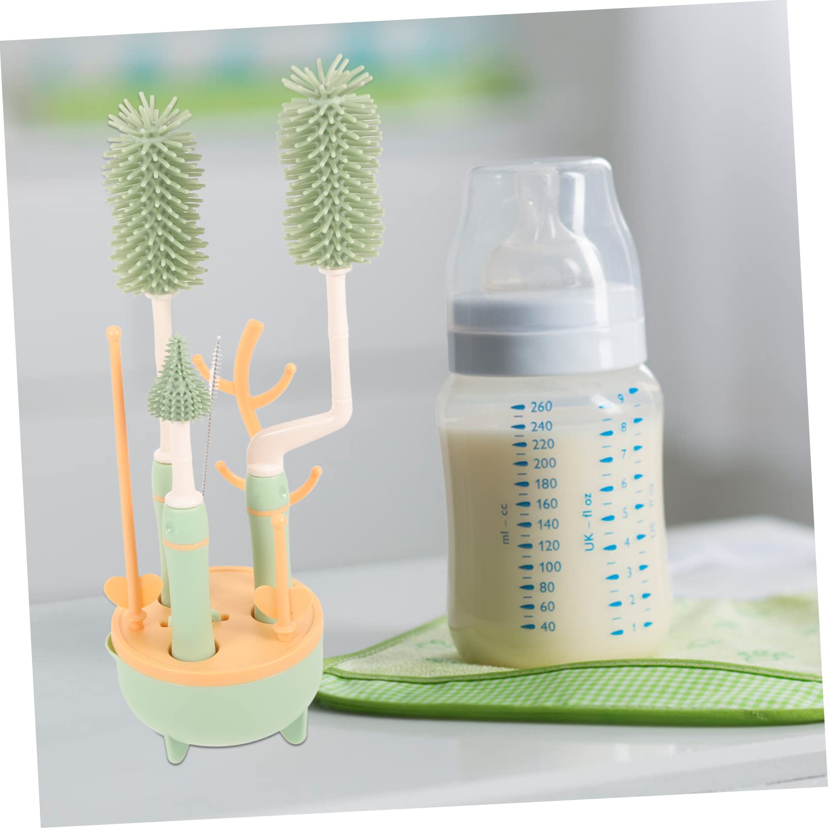 Juego de Cepillos de Limpieza para Biberones y Tazas con Mango Largo Verde, Silicona y TPE, Diseño para Limpieza Profunda y Uso en Viajes