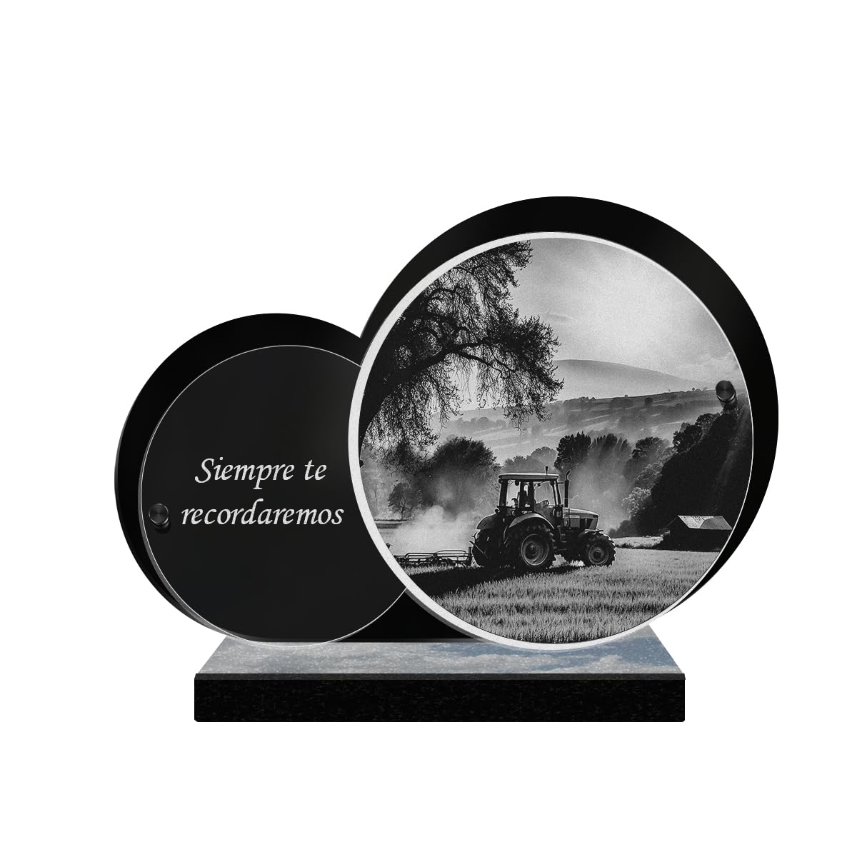 Eternel - Placa Funeraria Personalizada Doble Círculo - Tractor, Granja, Agricultor, Campesino - Texto Personalizable, Placa Funeraria Grabada con Láser, Homenaje, Placa Mortuoria Conmemorativa.