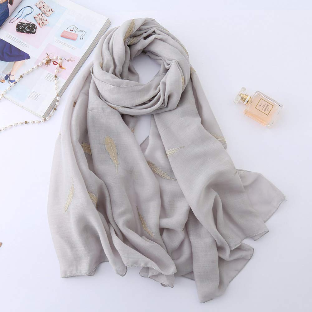 Écharpe d'hiver pour femme en coton avec broderie plume et style étole longue