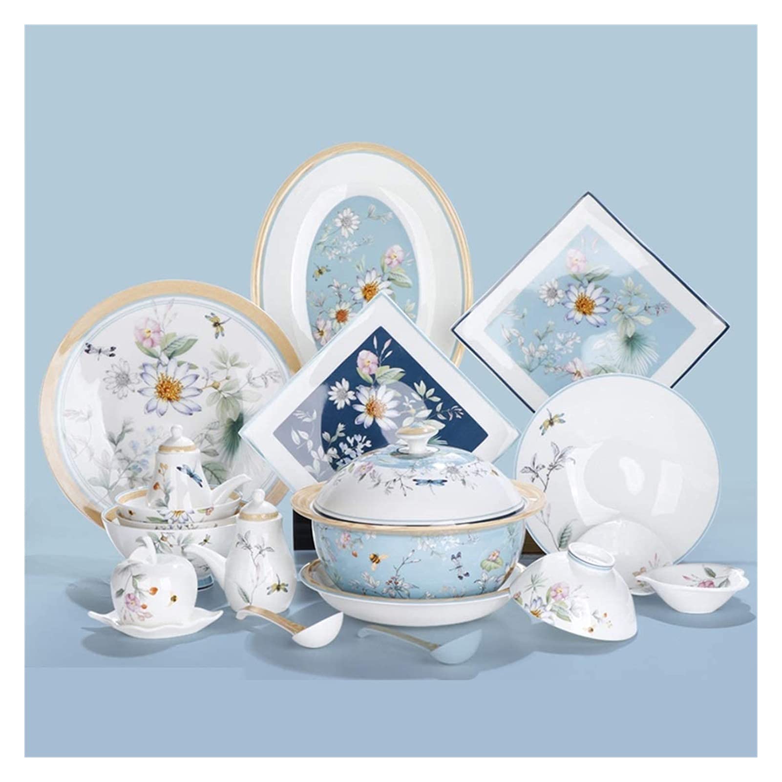 Set di stoviglie - Servizio di Piatti Regalo di Lusso, 40 Pezzi, Set di stoviglie in Porcellana Cinese in Stile Cinese con Ciotole, Piatti da zuppa, Piatti da insalat,