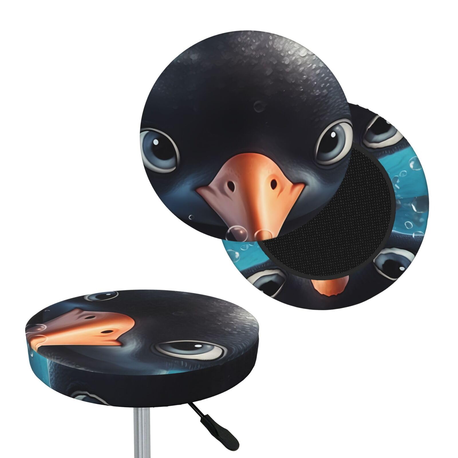 FekiLoot Big Eyed Penguin Round Bar Stool Covers Stretch Washable Bar Stool Covers Dustproof Slipcover Bar Chair Covers with Elastic Band for Bar Kitchen Living Room Decor 12 Inch