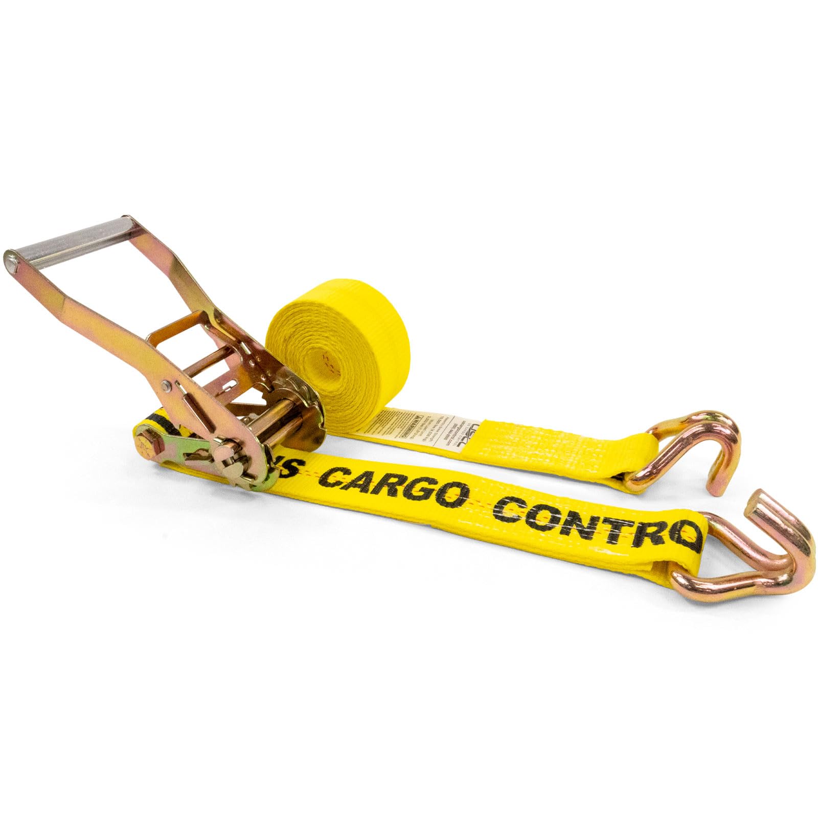 US Cargo Control Ratchet Tie Down Strap – 2 Inch x 12 Foot Ratchet Strap with Double J Hooks - Yellow Ratchet Straps - Secure Cargo with Ease - Strap Provides Needed Strength Durability