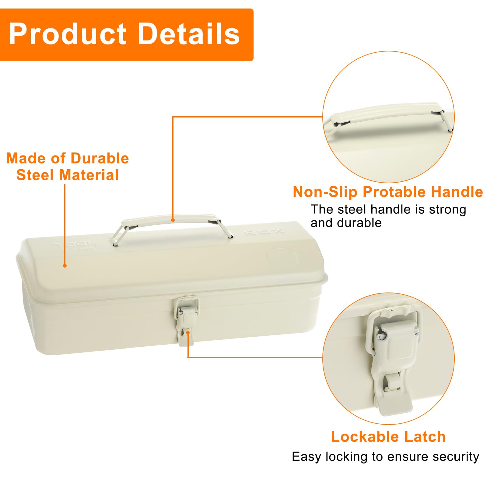 QUARKZMAN Cassetta Degli Attrezzi Portatile In Acciaio 14.2" Con Chiusura A Scatto metallo Stile Tetto A Padiglione Per Casa Officina Auto, Bianco