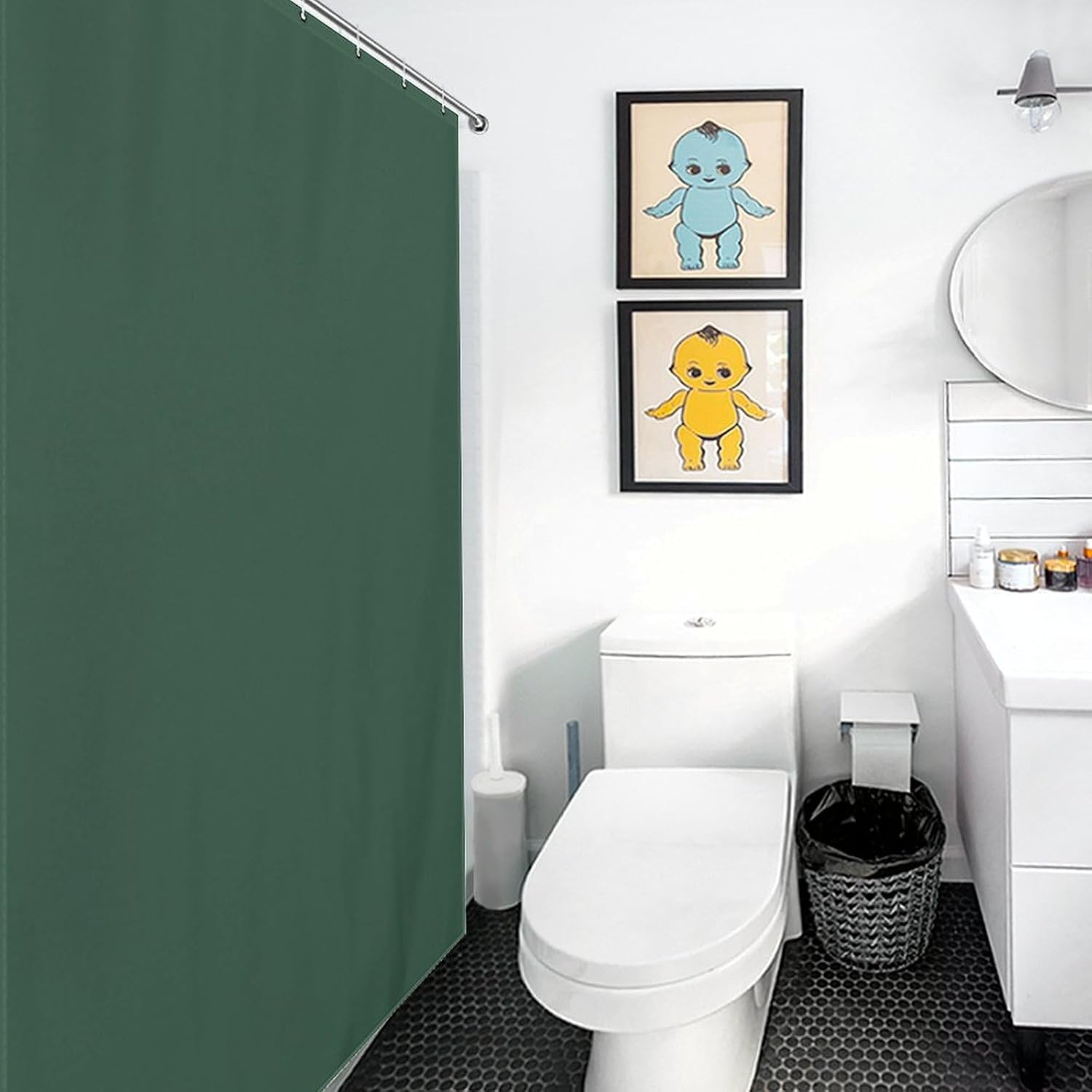 Luxury Shower Curtain Liner Set, Minimalist Modern Green Bathroom Curtains Waterproof & Washable Curtains for Bathtub, 72 X 72inch