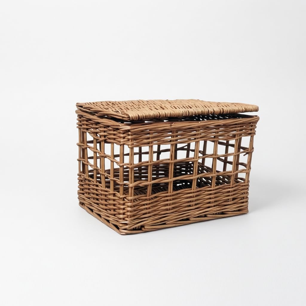Cesta Mimbre y Ratán con Tapa para Almacenaje y Organización Elegante l Hogar