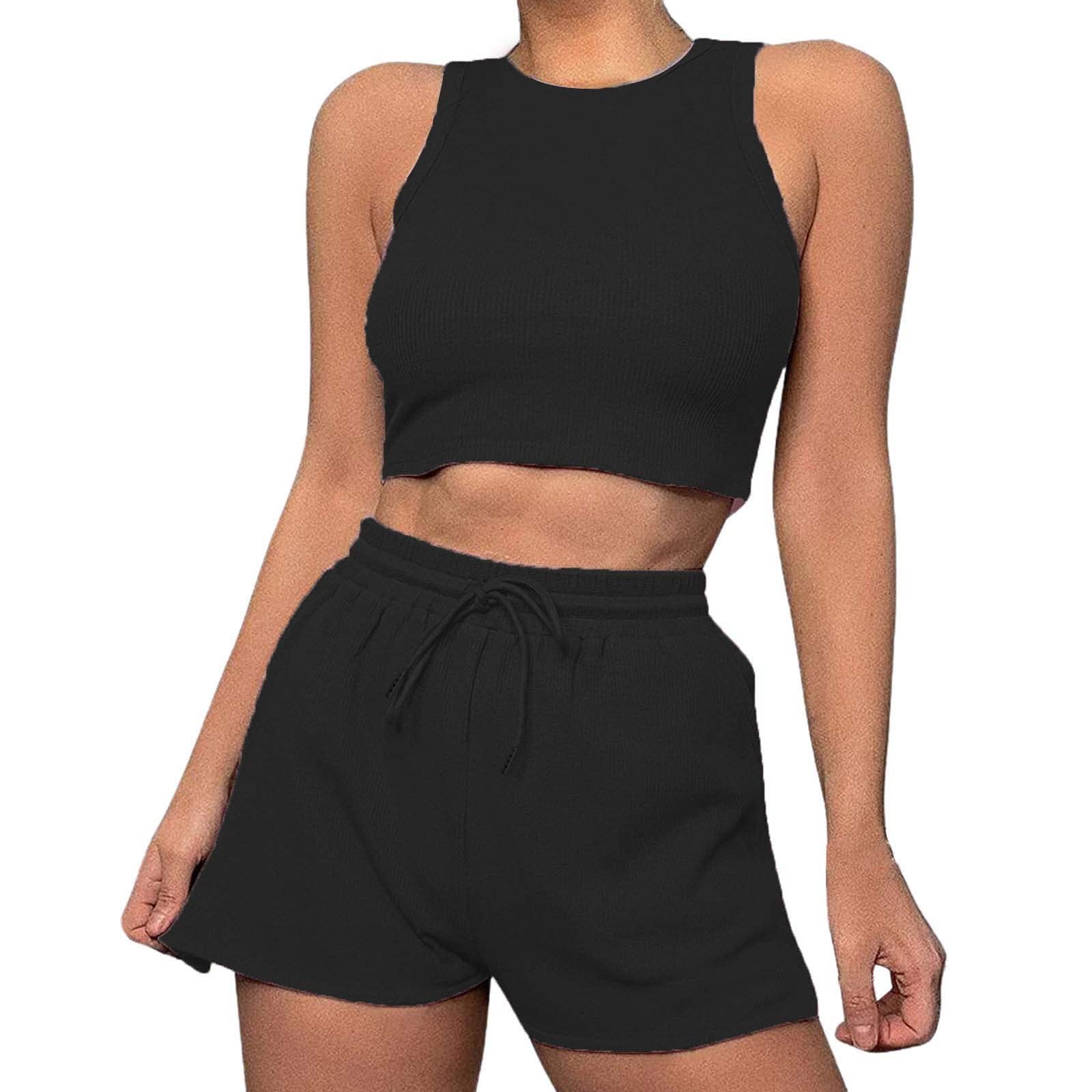 Generisch Set da allenamento da donna, 2 pezzi, in morbido tessuto traspirante, canotta a vita alta e pantaloncini da yoga, ideale per palestra, corsa e tempo libero, abbigliamento casual abbinato