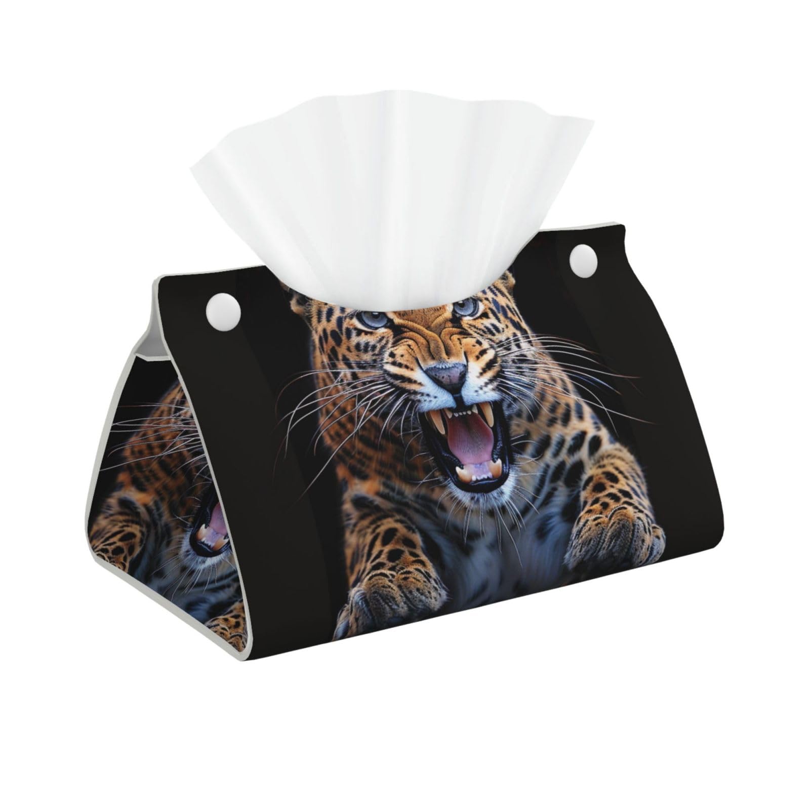 Cute Leopard Print Tissue Box Cover Foldable Tissue Storage Box Leather Tissue Cube Box Holder for Living Room Bedroom Office Car Home Decor