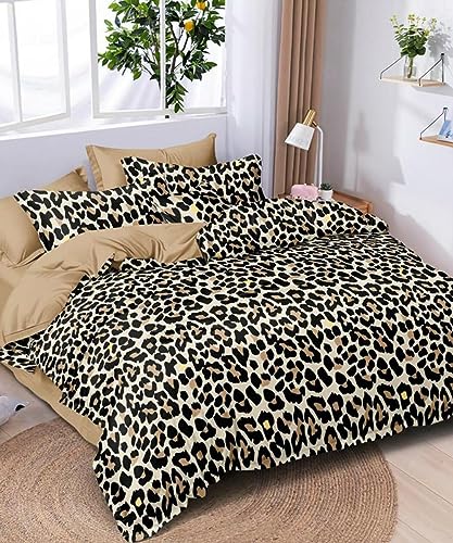 Image of Glace Cotton Double Bedsheet 90x90 Inch with 2 Pillow Covers 18x28 Inch - Leopard Cheetah Animal Print Bed Sheet Set - Soft Flat Bedcover for Double Mattress Bedroom Hostel Room - Multicolor