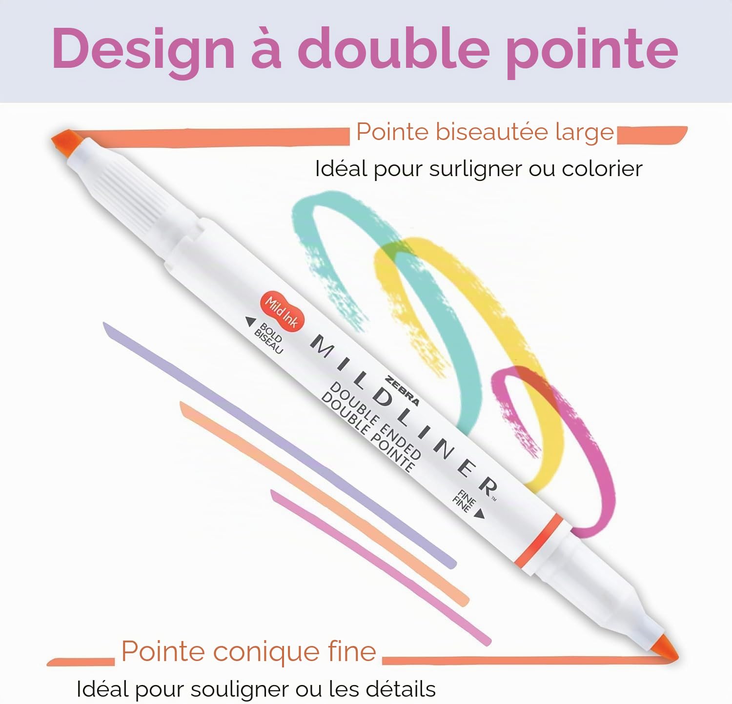 Zebra Pen Mildliner Lot de 15 surligneurs à double extrémité, pointes larges et fines, couleurs assorties