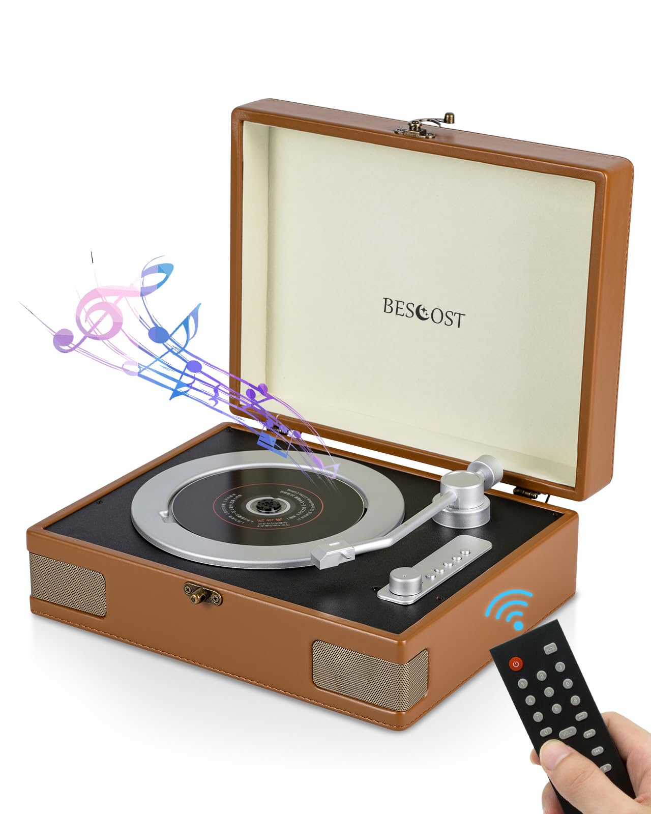 Lecteur CD Portable et Haut-Parleur Bluetooth 2 en 1, Style Valise Vintage, Avec USB AUX, Pour la Maison, Bureau (Marron)