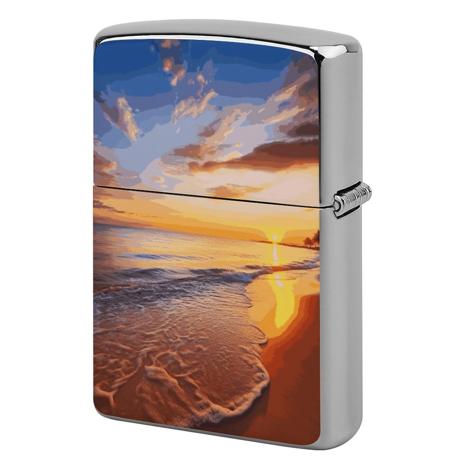 Beautiful Tropical Sunrise on The Beach Lighter Case Vintage Metal Lighter Cover Reusable Lighter Protective Sleeve Unique Design Personalized Lighter Sleeve Holder Against Dust and Scratches
