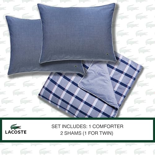 Miniatura 4 de LACOSTE Chambray Check - Juego de edredón reversible de 3 piezas, 100% algodón, tamaño King