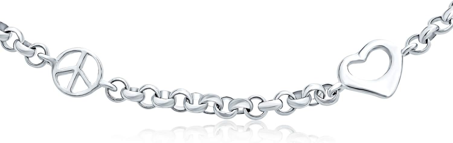 Bling Jewelry Aum Om Ohm Symbol 3 Multi CZ Peace Sign Anklet Charm Anklet Link Ankle Bracelet For Women .925 Sterling Silver Adjustable 9 To 10 Inch - Image 2