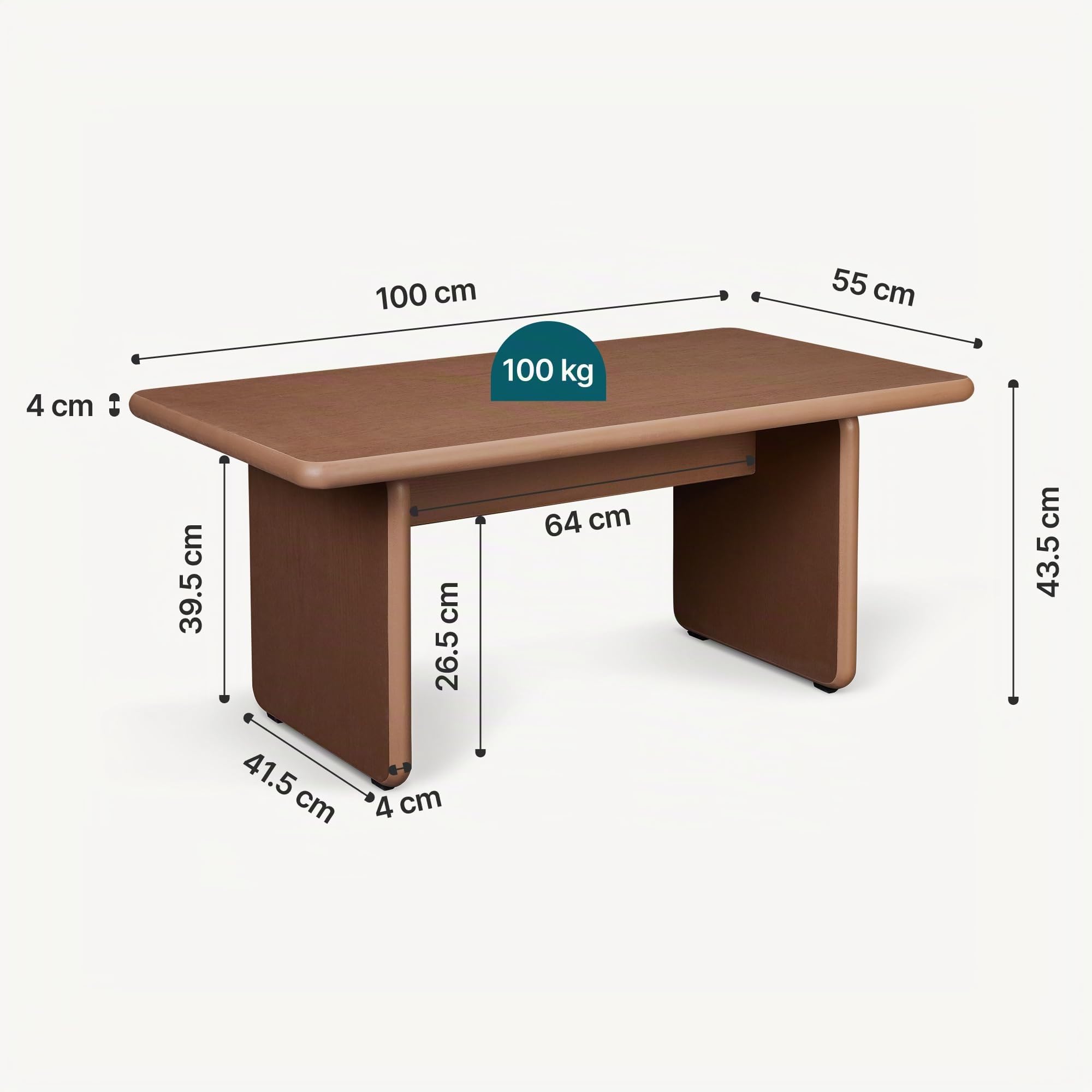 [en.casa] Mesa de Centro Gäljami Tablero Rectangular Peso Máx. 100 kg Mesita de Café Mesa Auxiliar de Sofá Salón Despacho 100 x 55 x 44 cm - Nogal