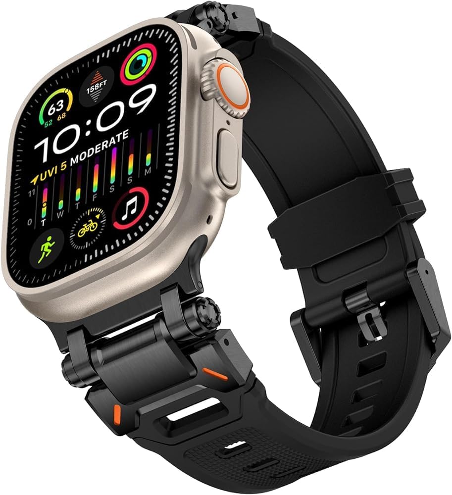 Dado Rubber Sport Strap Compatible with Apple Watch Series 10 | Ultra 2 | 9 | 8 Ultra | 8 | 7 | 6 49/46/45/44/42 mm, Luxury Rubber Strap with Metal connector