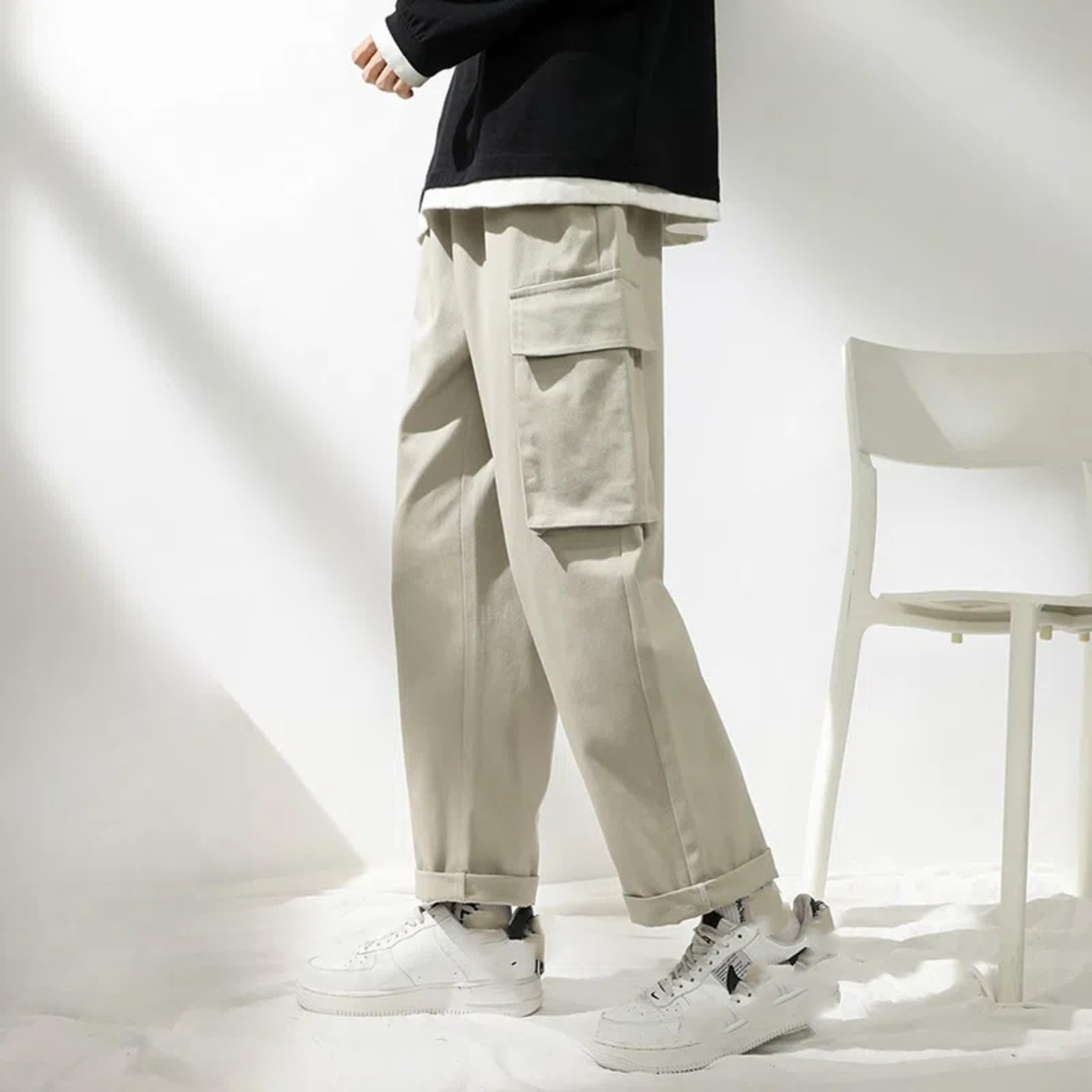 Tuta Sciolta Stile Coreano per Gli Uomini Casual Estivi Dritti Pantaloni a Gamba Larga