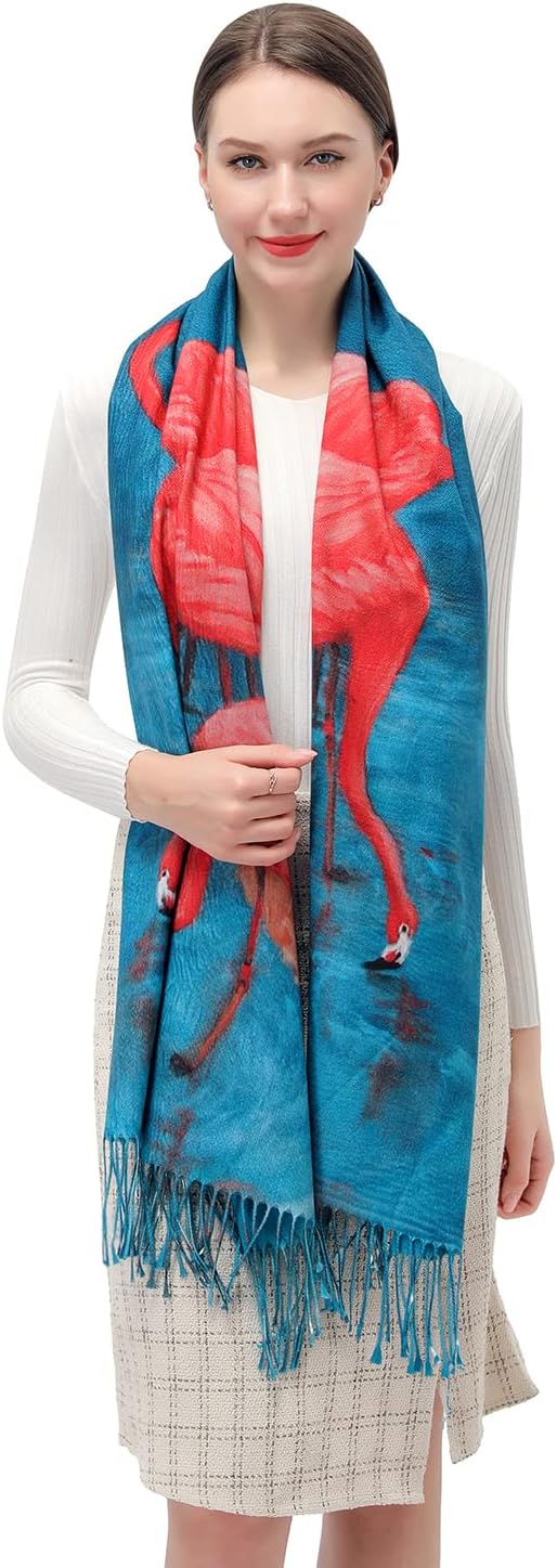 XINYUN Women's Fashion Scarf with Art Printed Tassel Soft Cashmere Warm Large Blanket Wrap Shawl for gift - Image 2