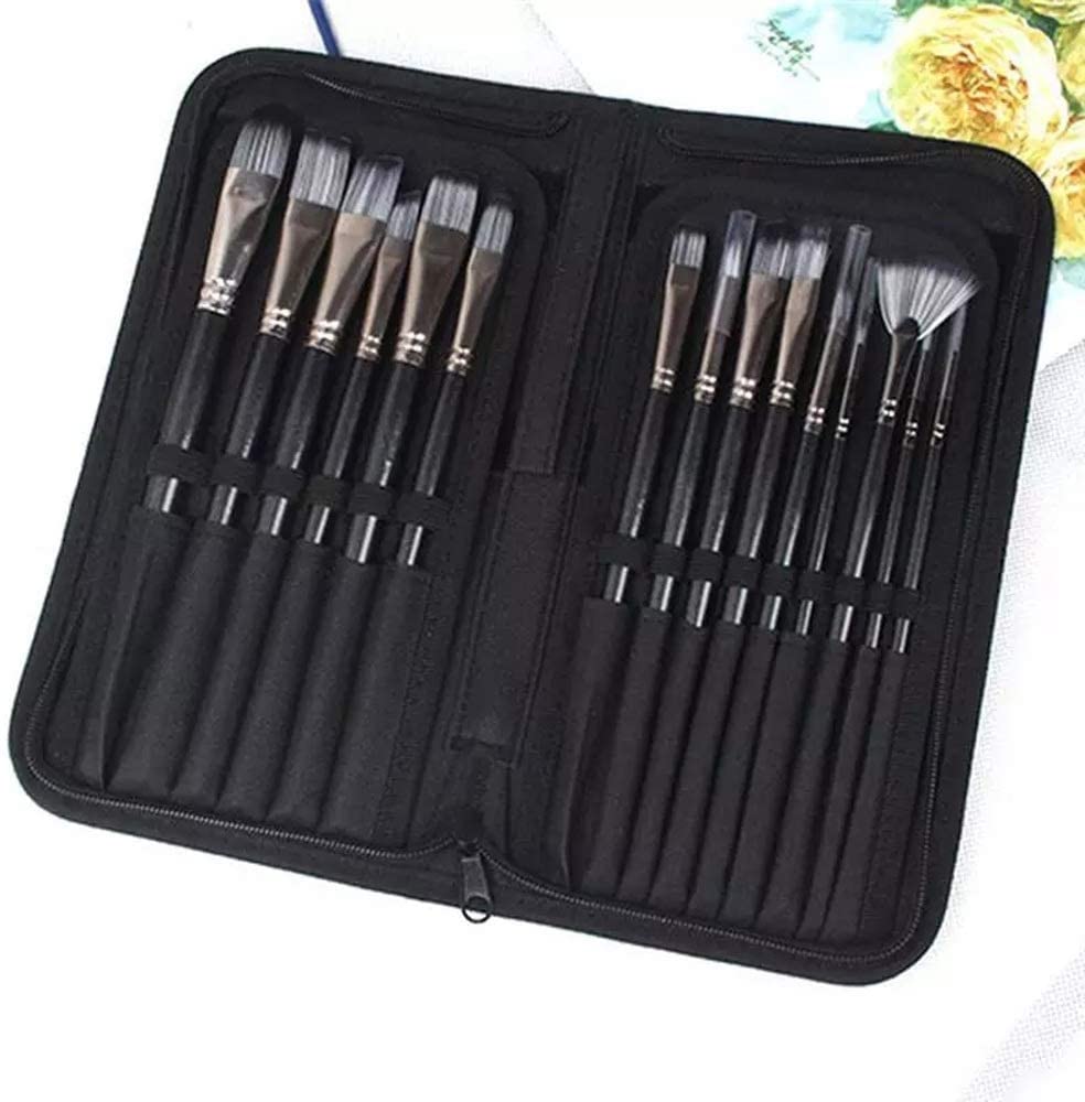 Kunstlackbürsten Set 15 Größe Acrylbürsten for Malerei enthält Premium-Nylon-Haar- und Kunstmesser-Schwamm