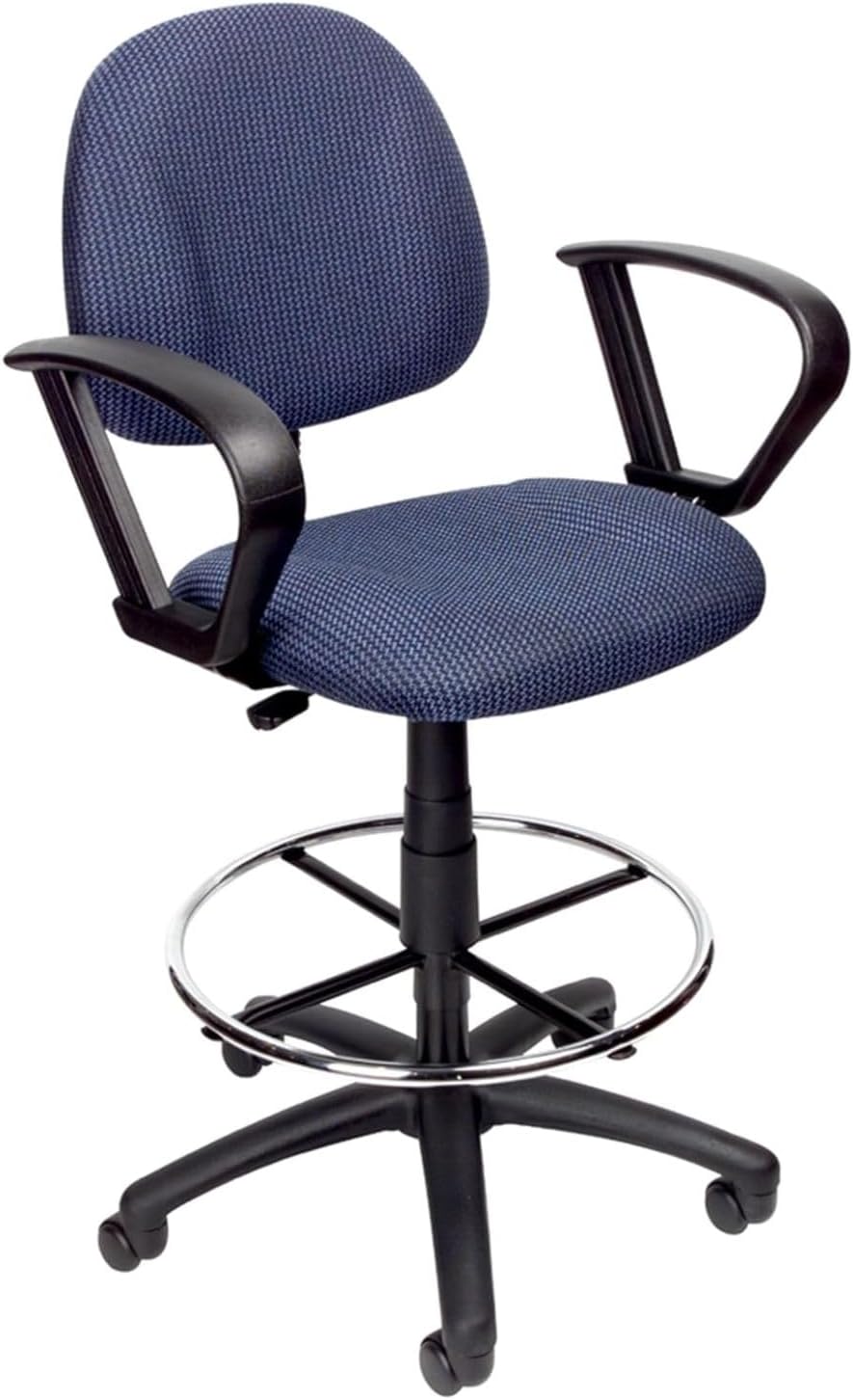 Ergonomic Drafting Chair Blue Mid Back Adjustable Stool with Loop Arms Foot Ring Mesh Back Support for Standing Desk Studio Lab Reception High Workstation Task Chair Rolling Swivel Seat