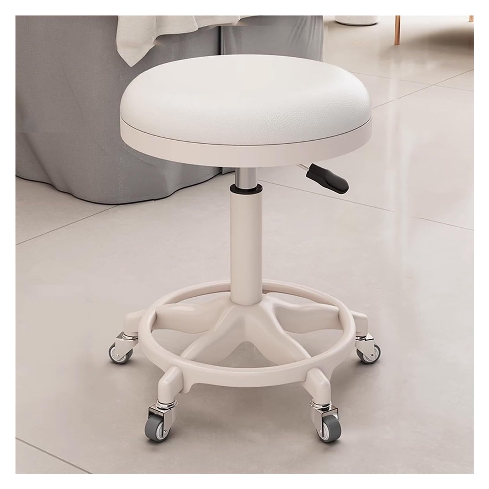 Tabourets roulants avec roulettes, Chaise de Coiffure Portable à Hauteur réglable for Coiffeur for la Maison, Rembourrage de siège épais for la beauté de la Maison(White)