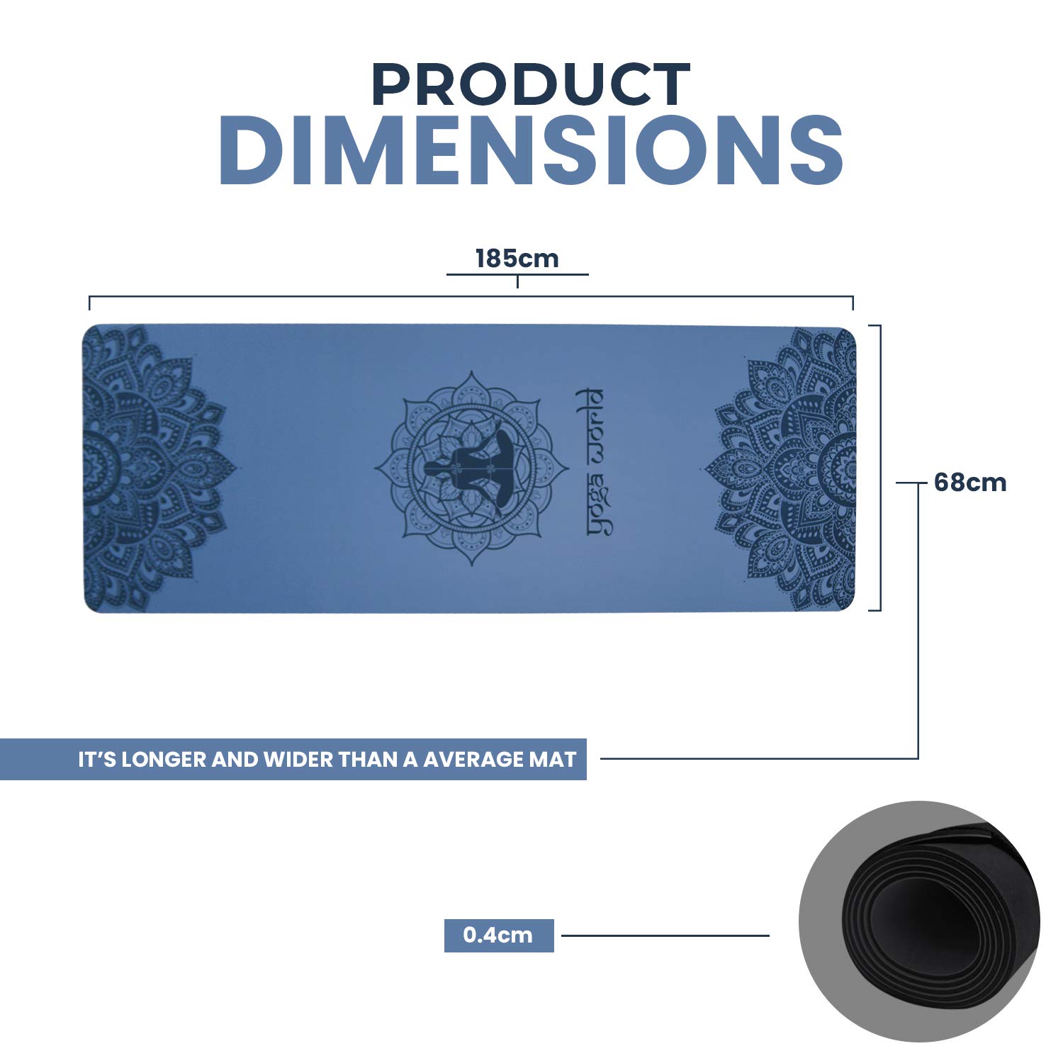 Yoga World Mandala PU Yoga Mat - Non-Slip Surface & Anti-Skid TPE Underside - Excellent Grip in Wet & Dry Conditions - Soft, Eco-Conscious, degradable Floor Cushion for Exercises - 185 x 68 x 0.4cm