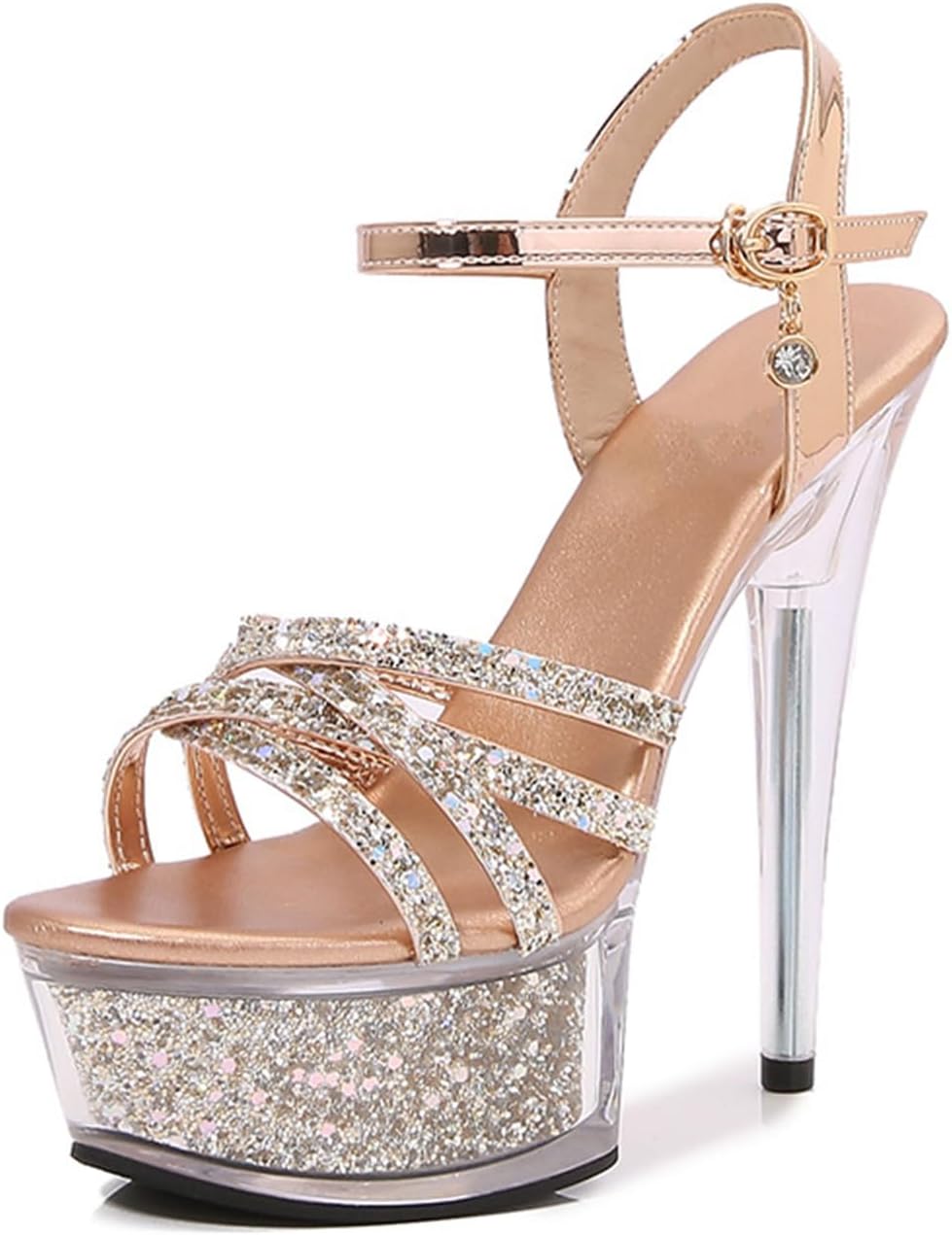 14.5CM/5.70IN Women's Exposed Toe Platform High Heels Shoes Stiletto Sandals Dress High Heeled Wedding Party Office Pumps Shoes, Champagne, 7.5