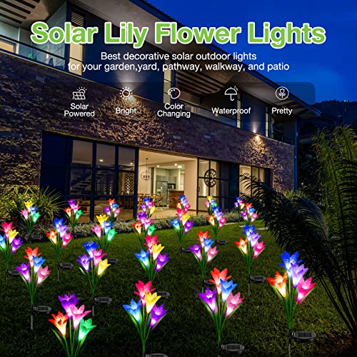 Kubace Solar Outdoor Lights Garden Decor, 6 Pack Upgraded Solar Led Flower Lights With 24 Bigger Lily Flower Lamp, 7 Color Changing Waterproof Solar Lights Outdoor For Garden Yard Decor, Gift #TOP7