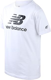 New Balance Boys' T-Shirt - Cotton Core Stacked Logo Shirt for Boys' - Kids Youth Athletic Crewneck Short Sleeve Tee (8-20)