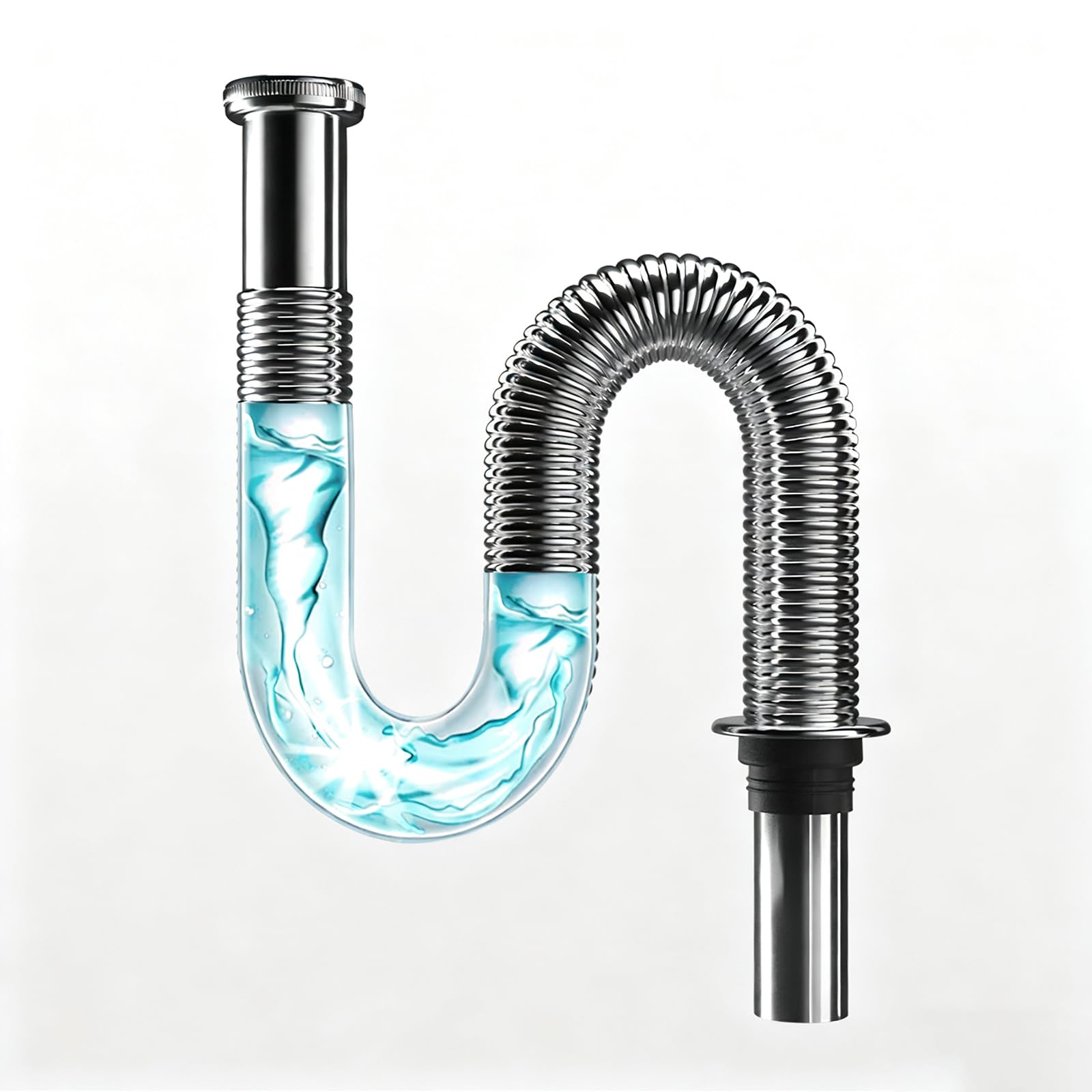 Siphon Waschbeckenaus Edelstahl,Überlauf,Pop Up Ablaufventil,Flexibles Gewelltes Abflussrohr,Geruchsverschluss Waschbecken Syphon für Abflussrohre
