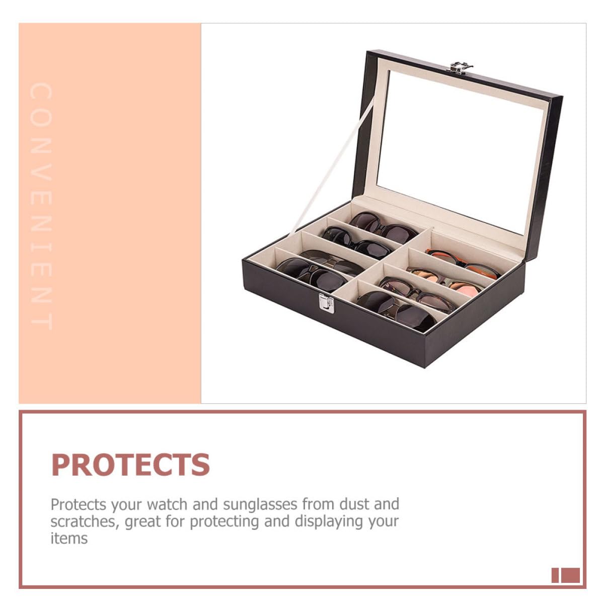 Boîte à Lunettes en Cuir Pu Noire pour Montre et Bijoux, Organisateur Pratique pour Rangement et Protection, pour Usage Personnel Coiffeuse