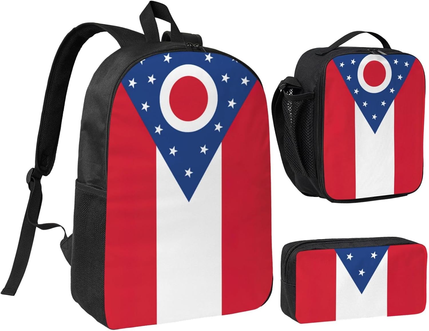 Ohio State Flag print 3 Piece Backpack Bags with Lunch Box Pencil Case Set for Travel Work Camping Unisex