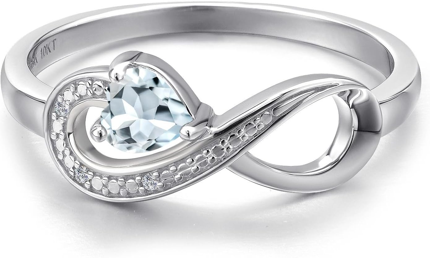 Gem Stone King Infinity Heart Ring For Women | 10K White Gold | 4MM Heart Shape Gemstone Birthstone & Diamond Accent | Wedding Engagement Anniversary Promise Ring