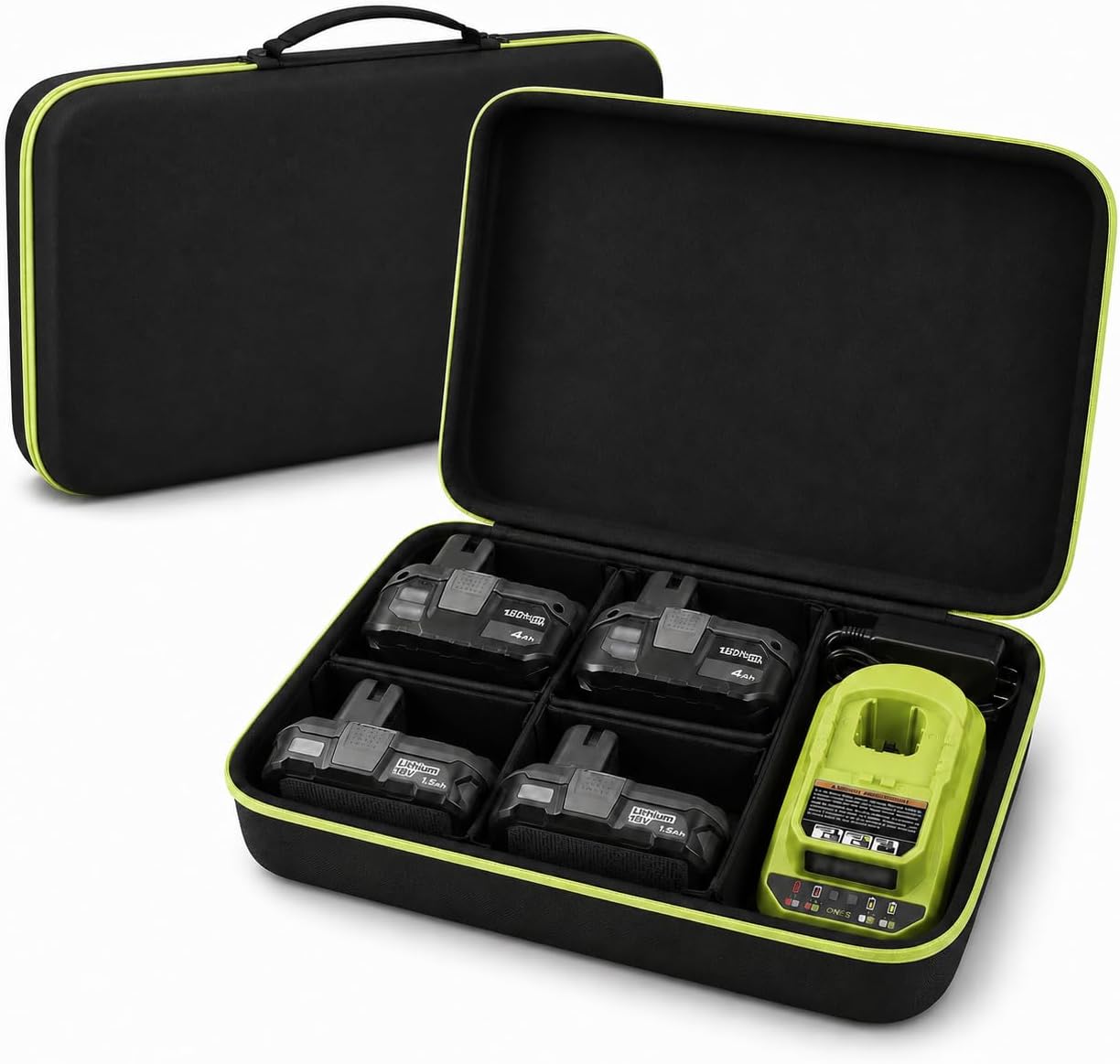 Case Compatible with Ryobi ONE+ 18V Lithium-Ion 4.0/3.5/3.0/2.0/1.5 Ah Compact Batteries. Storage Carrying Holder for 18-Volt Battery Charger. Organizer Container with 6 Dividers (Box Only)