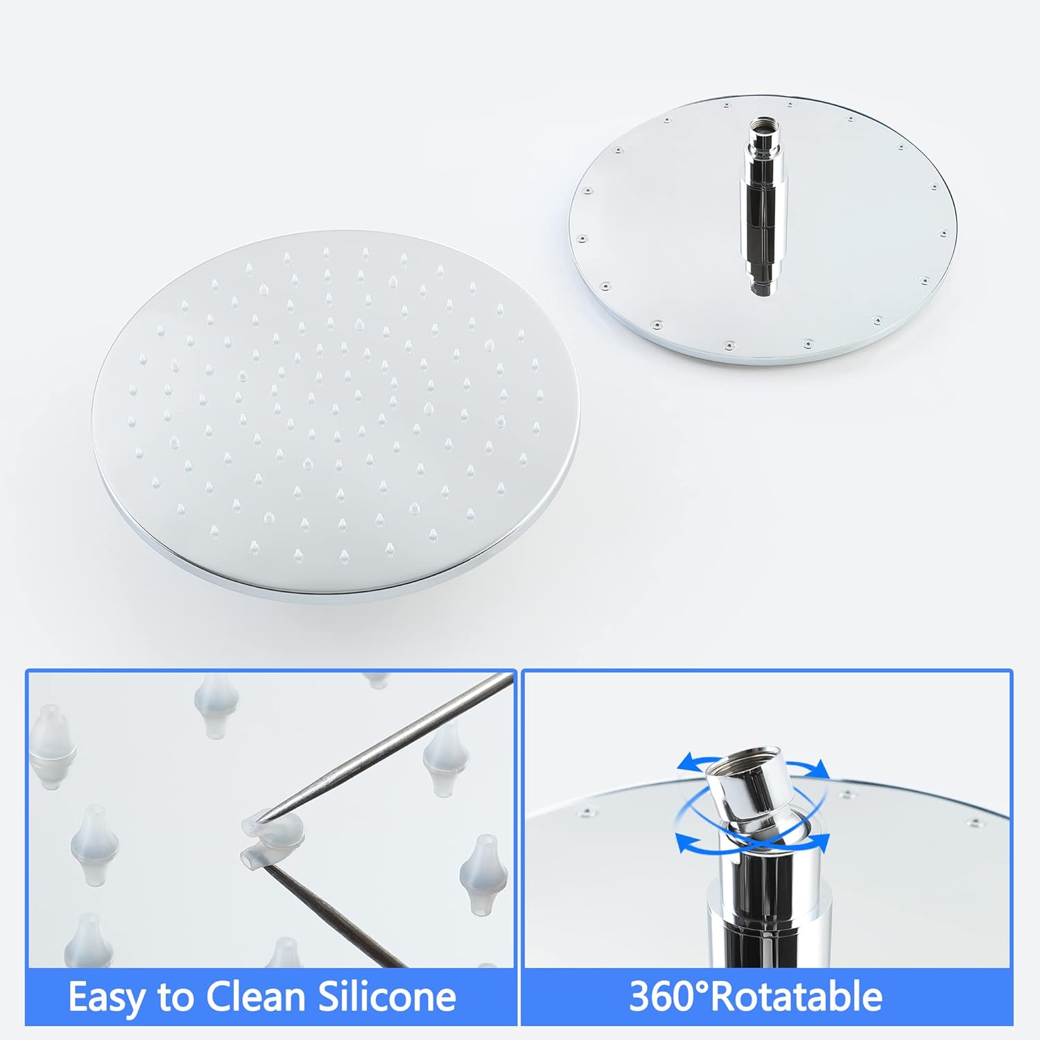 SKOWLL Ceiling Mount Rainfall Shower System, 12 Inch LED Chrome Shower Head System with Handheld, 2 Function Shower Faucets Sets Complete Rough-in Valve and Trim Included