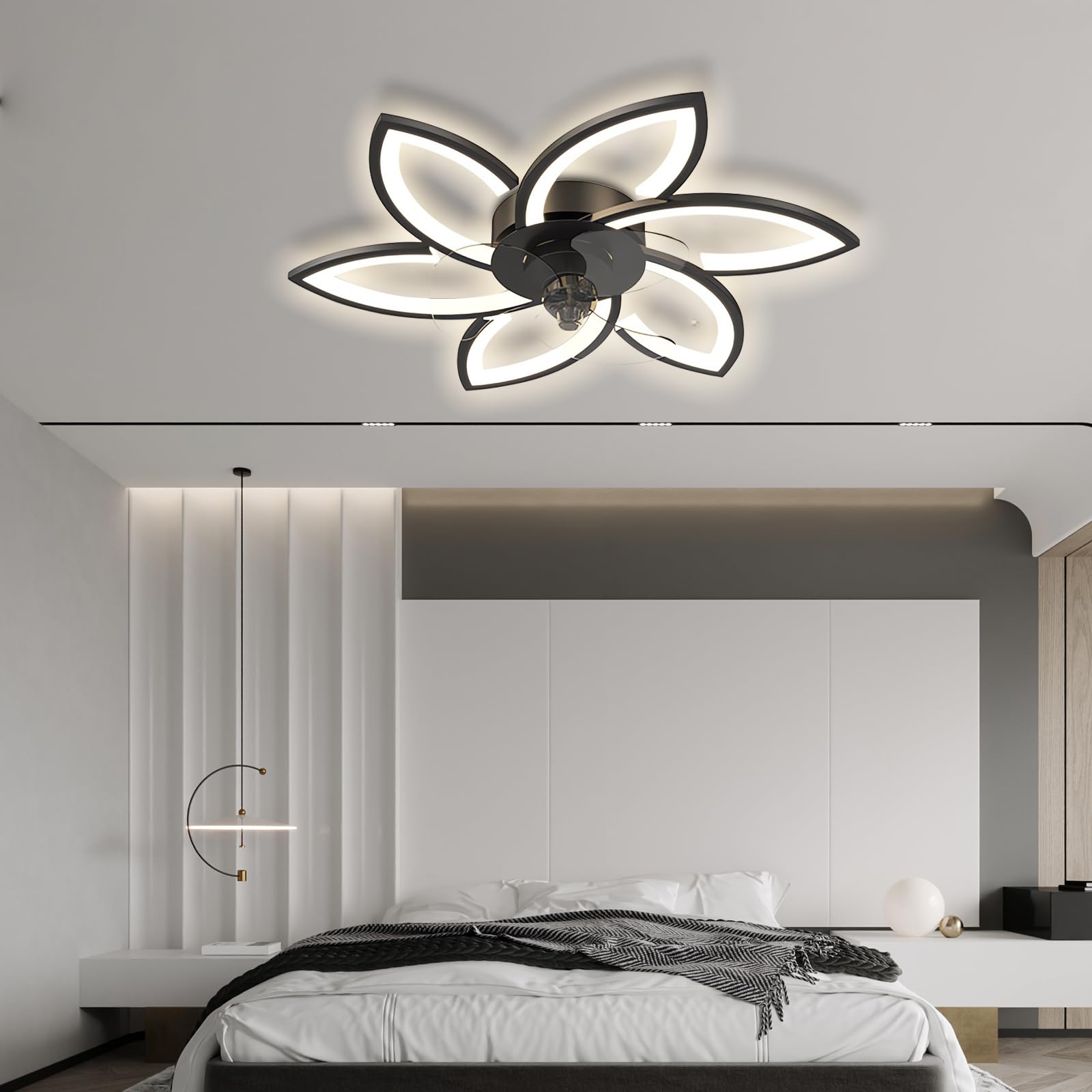 Deckenleuchte mit Ventilator leise Dimmbar 3 Farbtemperatur 6 Geschwindigkeiten led deckenventilator mit fernbedienung für Wohnzimmer Schlafzimmer Esszimmer deckenlampe mit ventilator (Schwarz, Φ78cm)