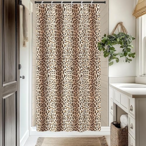 Leopard Print Shower Curtain for Bathroom Modern Chic Cheetah Bathroom Decor Set Vintage Abstract Aesthetic Neutral Bathtub Curtains Machine Washable Waterproof Polyester Fabric with Hooks 36x72 Inch