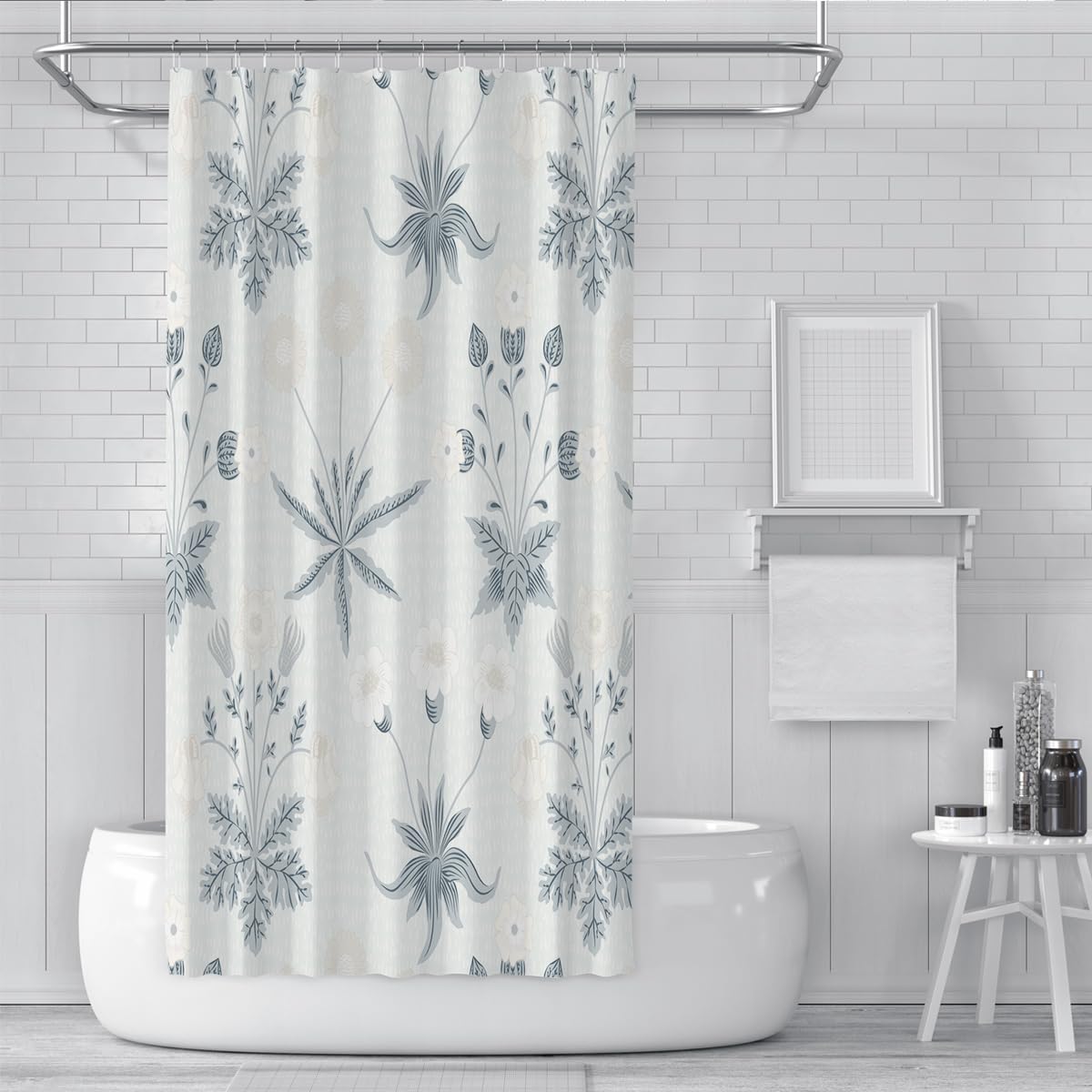 Cortina de Ducha Estilo Morris Tela Azul Claro 160x200cm