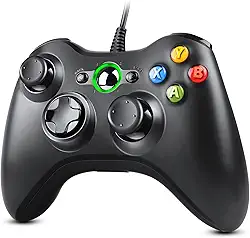Zexrow Controle de Xbox 360, joystick de gamepad com fio USB com vibração dupla melhorada e design ergonômico para Microsoft Xbox 360 e Slim e PC Windows 7/8/10 (preto)
