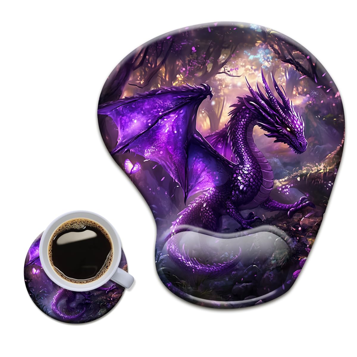 HOPONY Gel Wrist Rest Mouse Pad-Ergonomic Office Mousepad with Wrist Support-Non-Slip,Design Desk Accessories Mat for Home&Game Decor Purple Dragon โ image 1