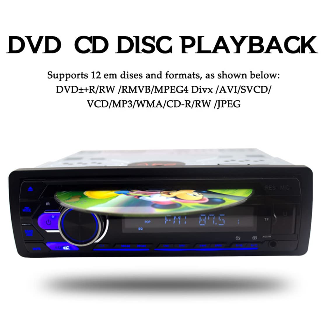 24V Bluetooth autoradio Headunit Lecteur CD DVD Unique 1 Din autoradio Mains libres/MP3/USB/SD/AUX/FM avec Port ISO