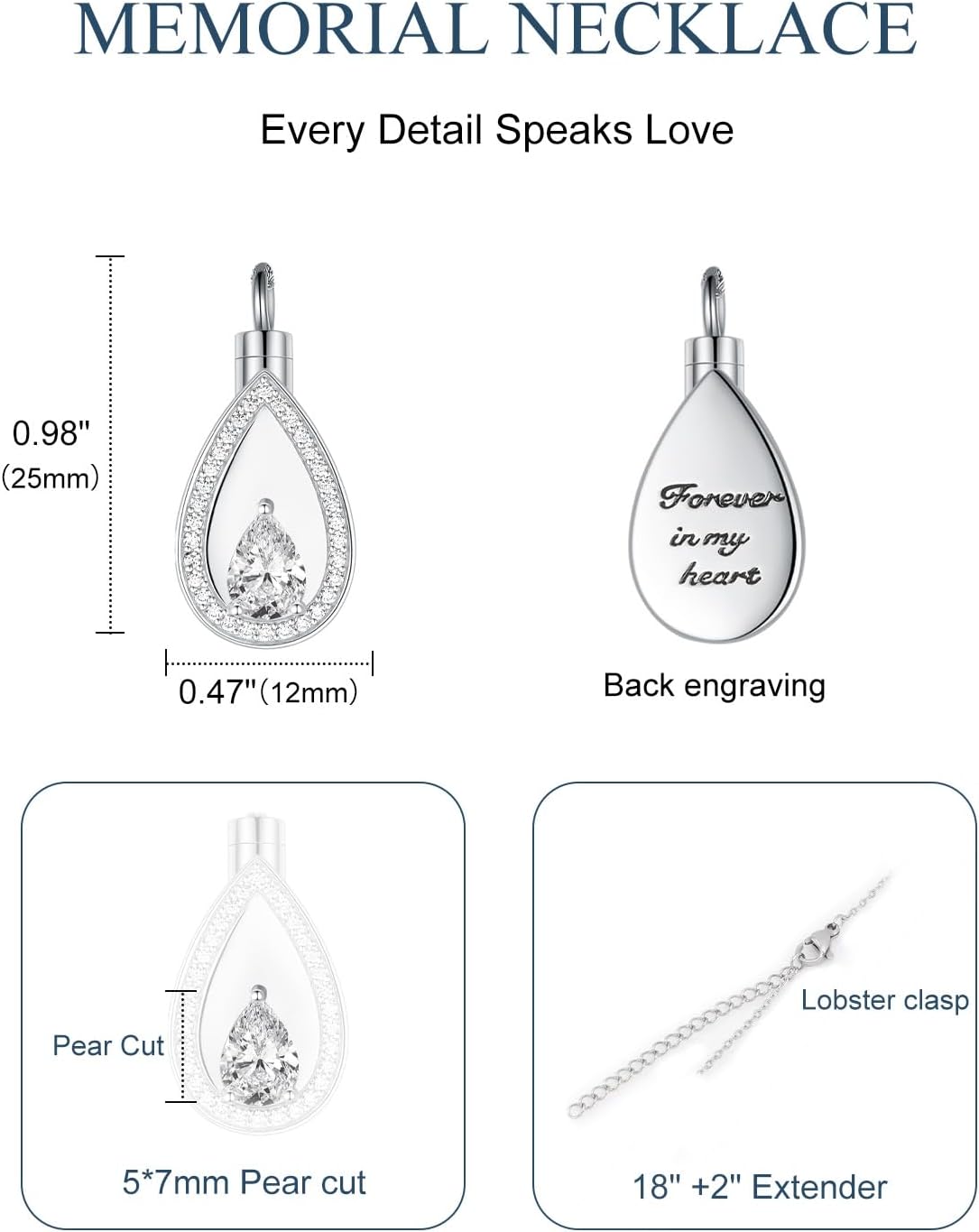 925 Sterling Silver Cremation Jewelry for Ashes Urn Necklace Memorial Teardrop Ashes Keepsake Urns Pendant Necklace for urn Necklaces Ashes Jewelry Gifts - Image 6