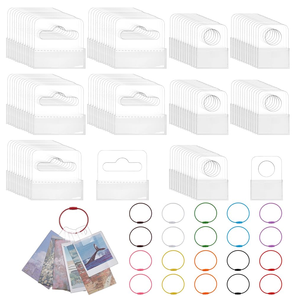 FINGERINSPIRE Yoto Cards Rings and Tabs Card Holder for Yoto Cards 200 Pcs PVC Back Self-Adhesive Hang Tabs with 10 Pcs 155mm Stainless Steel Ring Loops Yoto Card Accessories for Yoto Player Cards