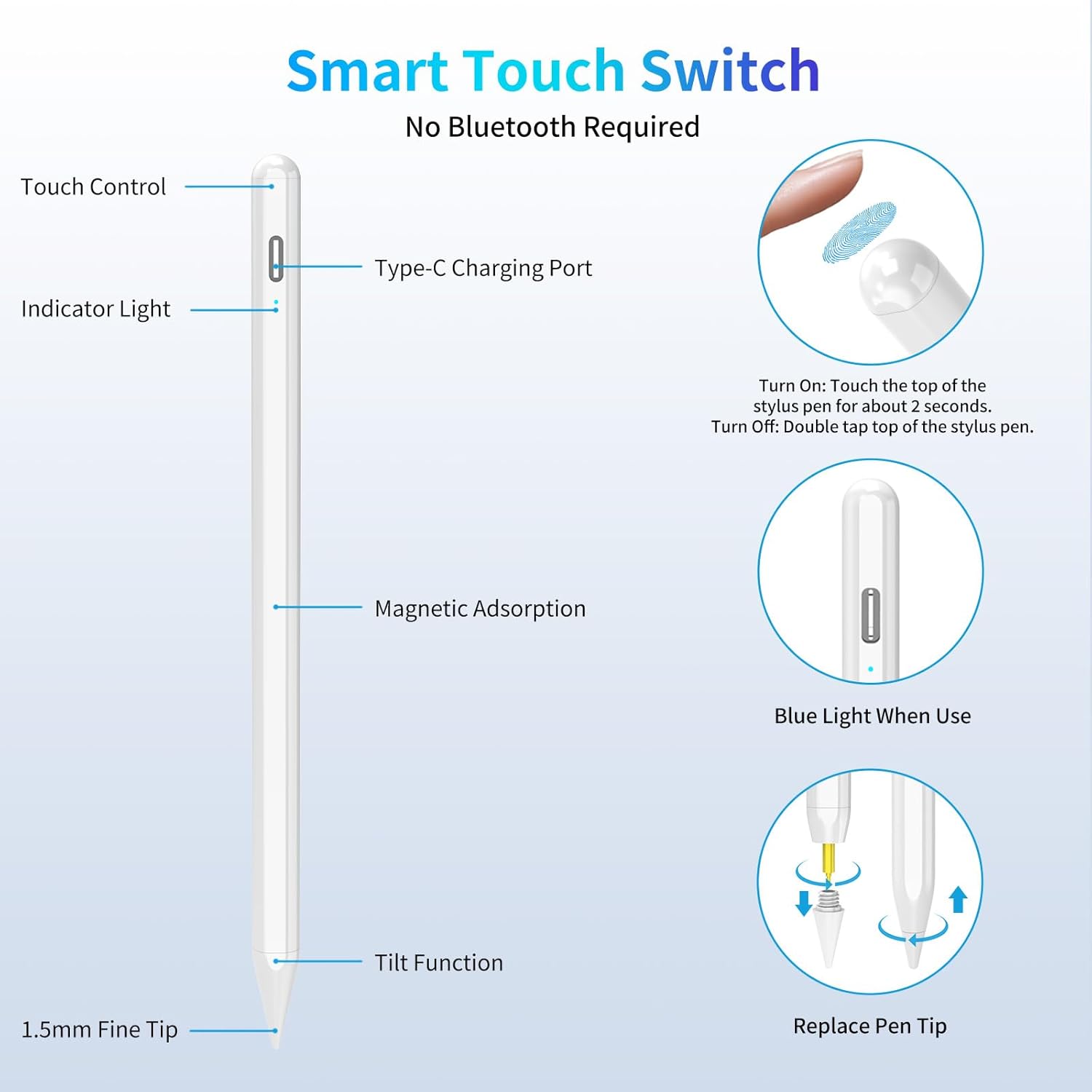 Stylus Pen for iPad 2018-2023, Compatible with ipad 10th Generation Pencil with Tilt Sensitivity & Palm Rejection & Magnetic, Pencil for iPad 10/9/8/7/6, Air 3/4/5, Mini 5/6, Pro 11"/12.9" - Image 4